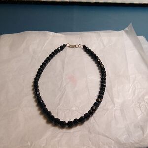 Vintage Hobe' Faceted Black Glass Beaded Choker Necklace Granny Chic